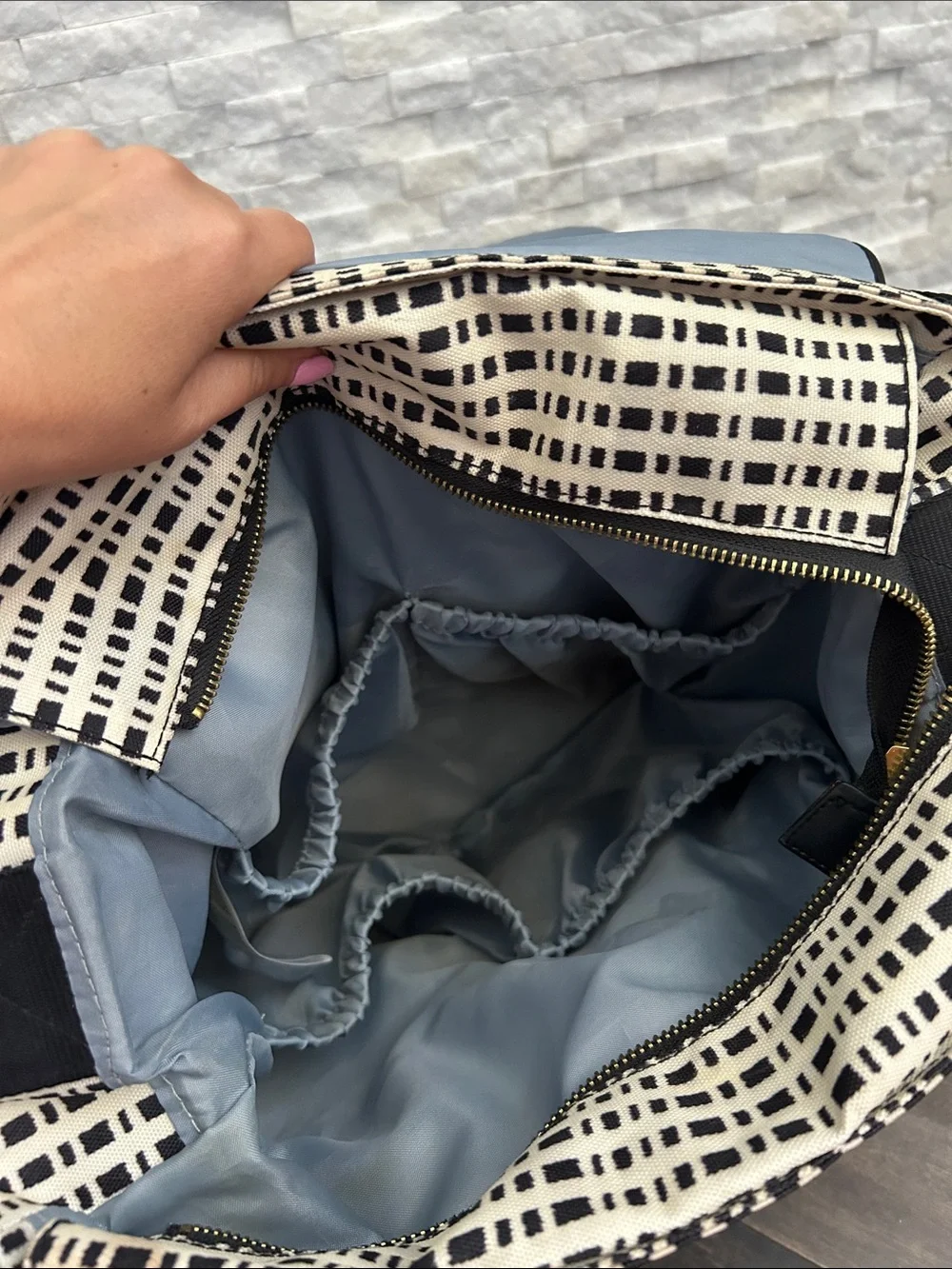 JJ Cole Black & Cream Backpack Diaper Bag & Stroller Clips